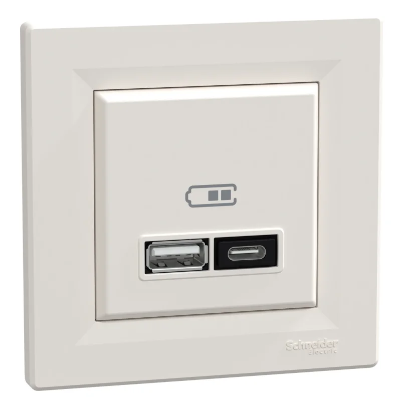 Schneider Electric Double USB charging type A+C 3A 21W Cream - Schneider Electric Asfora EPH2700523