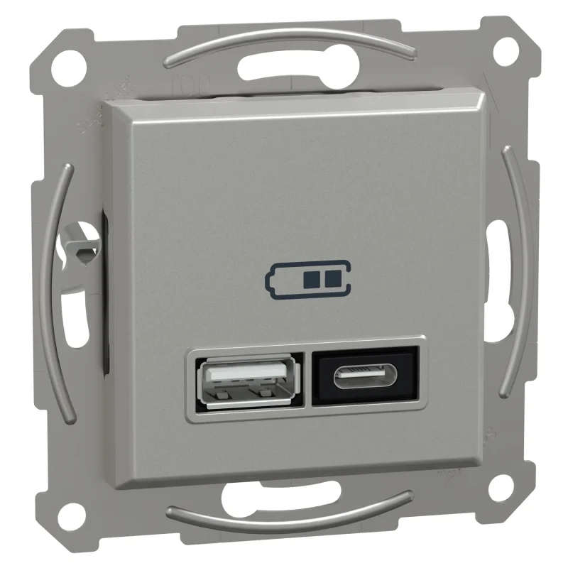 Schneider Electric Двойно USB зарядно тип A+C 3A 21W Алуминий без рамка - Schneider Electric Asfora EPH2700561