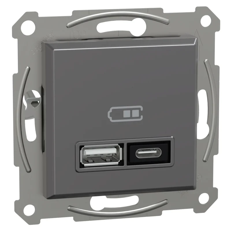 Двойно USB зарядно тип A+C 3A 21W Антрацит без рамка - Schneider Electric Asfora EPH2700571