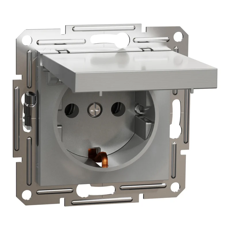 Schneider Electric Schuko socket with cover 16A Aluminium without frame - Schneider Electric Asfora EPH3100161