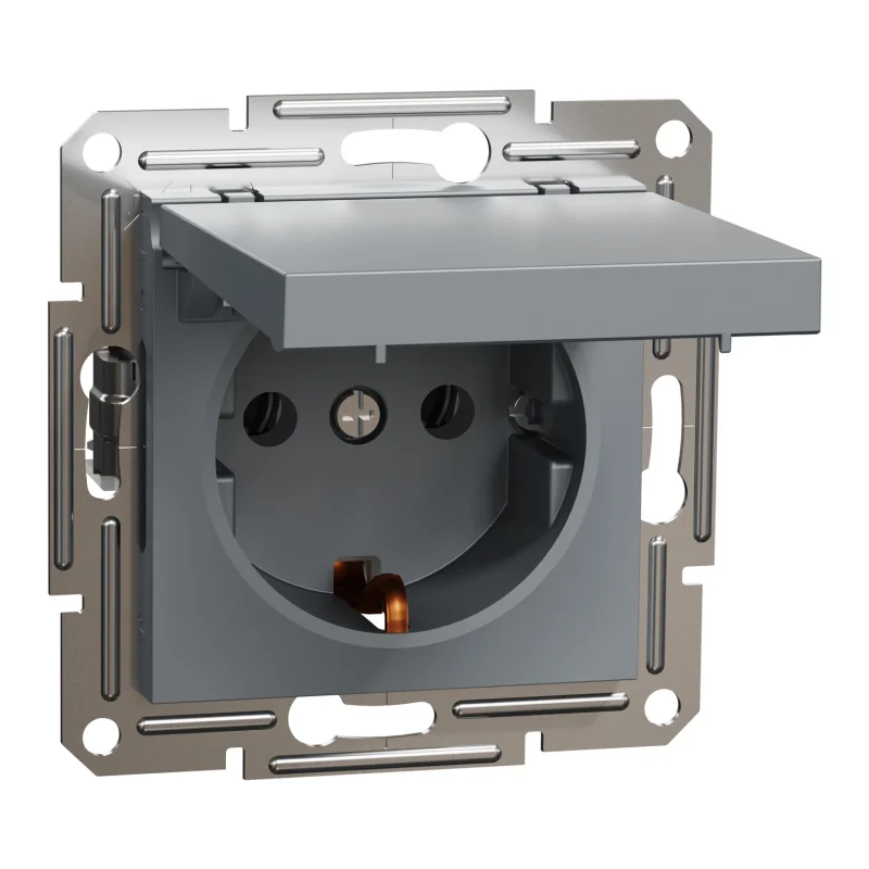 Контакт Шуко с капак 16A Стомана без рамка - Schneider Electric Asfora EPH3100162
