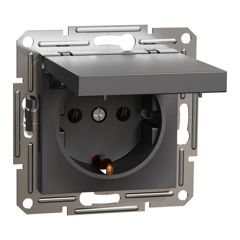Schuko socket with cover 16A Anthracite without frame - Schneider Electric Asfora EPH3100171
