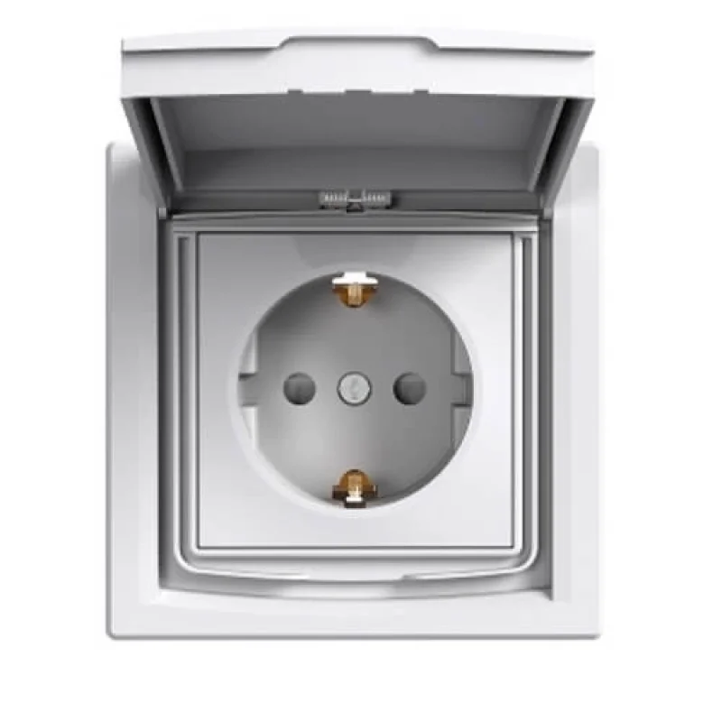 Контакт Шуко със защита за деца и капак IP44 Бял с рамка - SCHNEIDER ELECTRIC Asfora EPH3100321