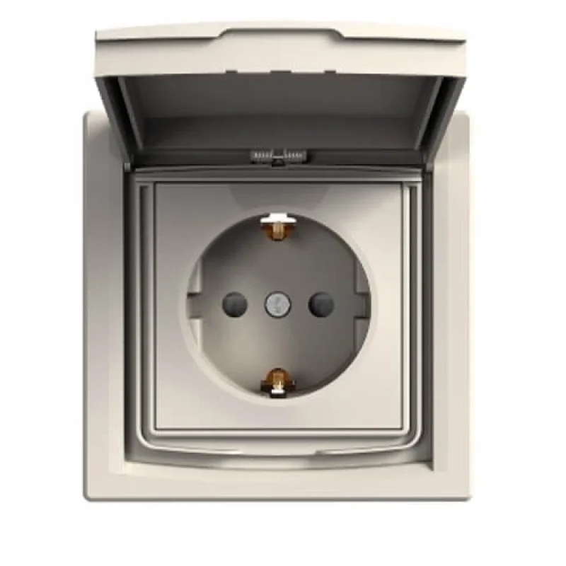 Контакт Шуко със защита за деца и капак IP44 Крем с рамка - SCHNEIDER ELECTRIC Asfora EPH3100323