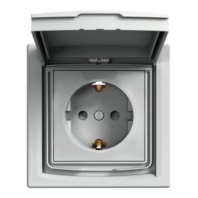 Schneider Electric Контакт Шуко със защита за деца и капак IP44 Алуминий с рамка - SCHNEIDER ELECTRIC Asfora EPH3100361