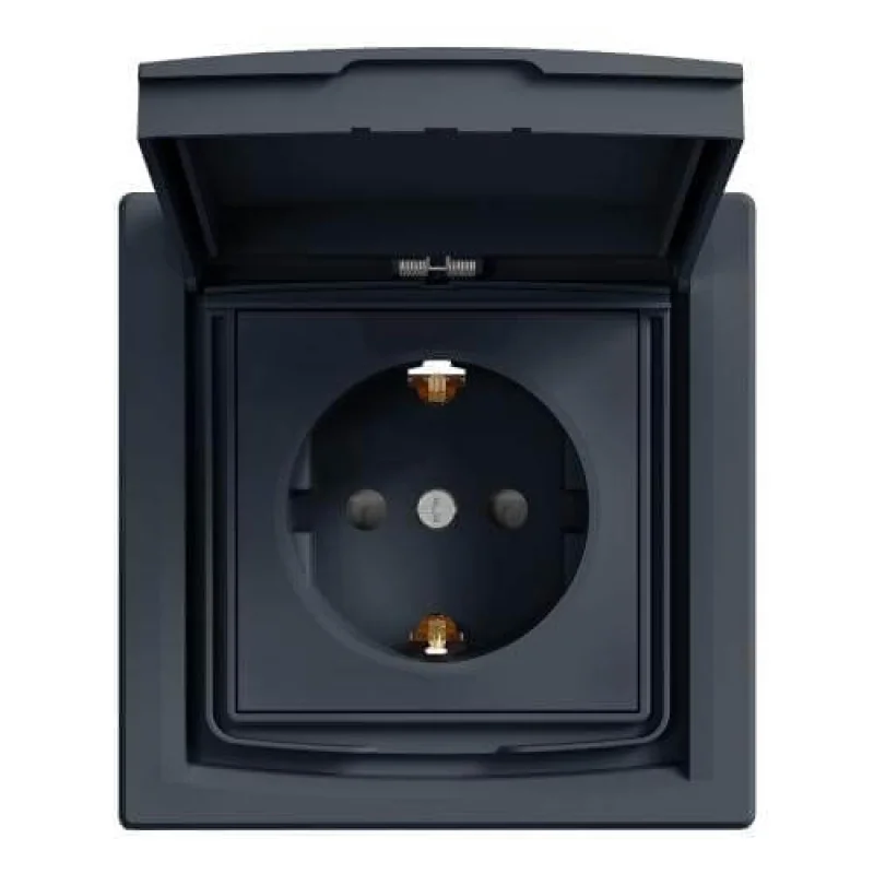 Schneider Electric Schuko socket with protection for children and cover IP44 Anthracite with frame - SCHNEIDER ELECTRIC Asfora EPH3100371