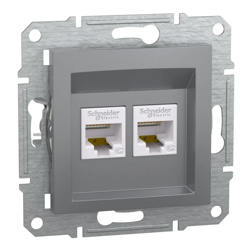 Schneider Electric Outlet 2x RJ45 UTP Cat.5e Steel without frame - Schneider Electric Asfora EPH4400162