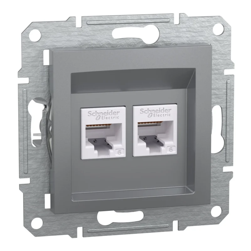 Розетка 2x RJ45 UTP Cat.6 Стомана без рамка - Schneider Electric Asfora EPH4800162