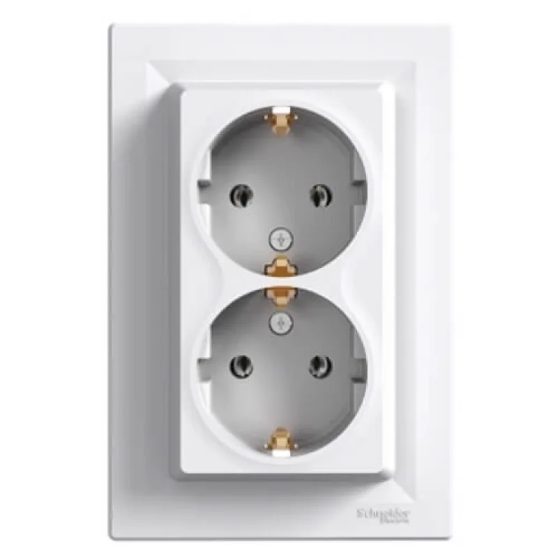 Schneider Electric Schuko socket double 2P+E White with frame - SCHNEIDER ELECTRIC Asfora EPH9900121