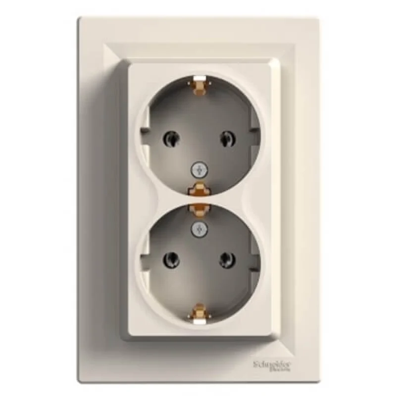 Schneider Electric Контакт шуко двоен 2P+E Крем с рамка - SCHNEIDER ELECTRIC Asfora EPH9900123