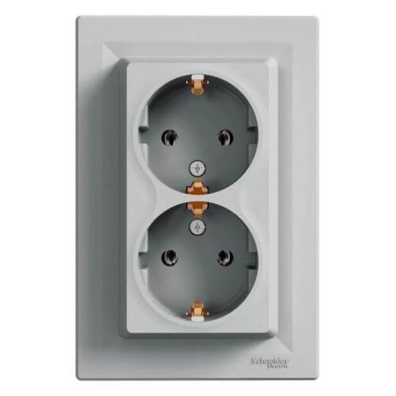 Контакт шуко двоен 2P+E Алуминий с рамка - SCHNEIDER ELECTRIC Asfora EPH9900161