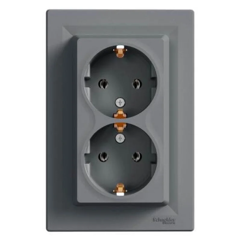 Schuko socket double 2P+E Steel with frame - SCHNEIDER ELECTRIC Asfora EPH9900162