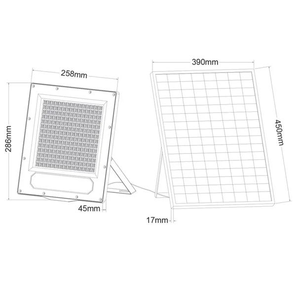 Соларни прожектори FLARE30040 – ACA соларен прожектор, 300 W, 4000K, Works with PV panels, IP66, сив