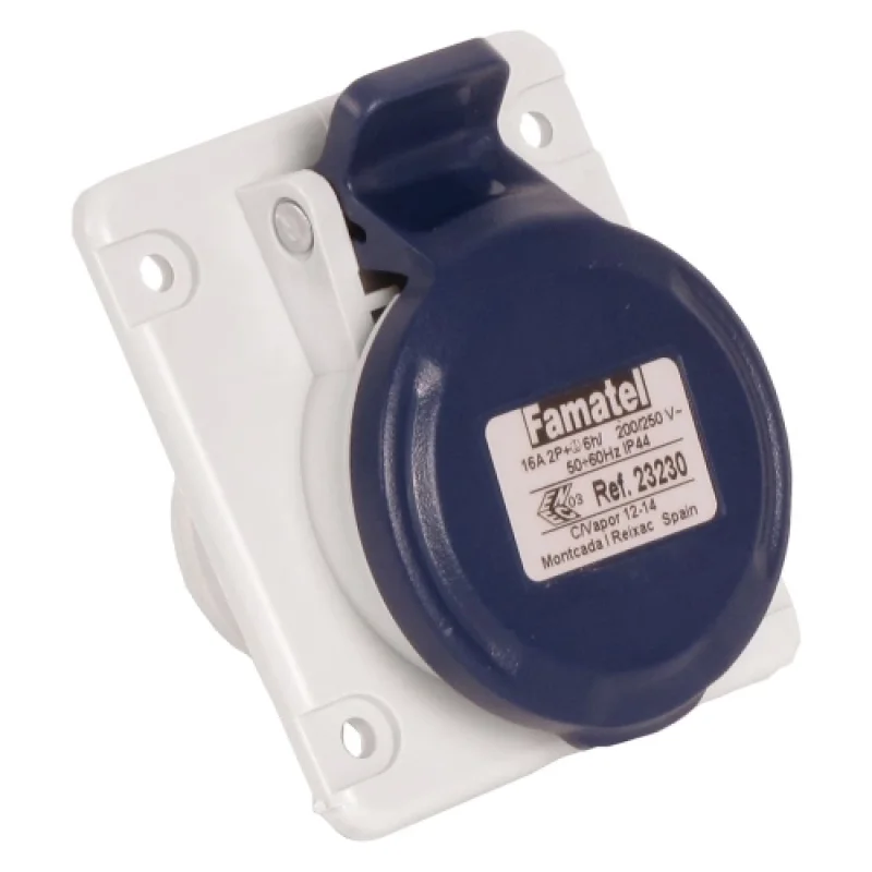 Socket panel mounting angled 2P+E 16A 230V IP54 - Famatel SpeedPRO FR23230