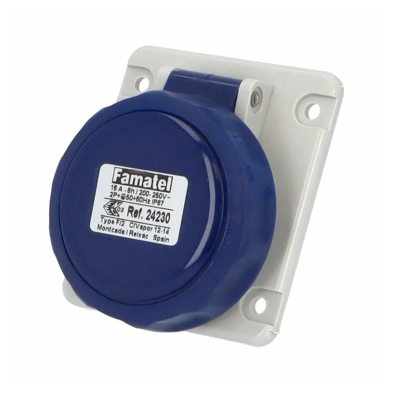 Famatel Socket panel mounting angled 2P+E 16A 230V IP67 - Famatel SpeedPRO FR24230