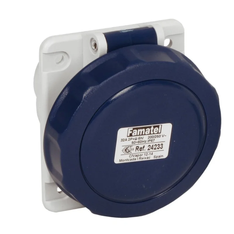Famatel Socket panel mounting angled 2P+E 32A 230V IP67 - Famatel SpeedPRO FR24233