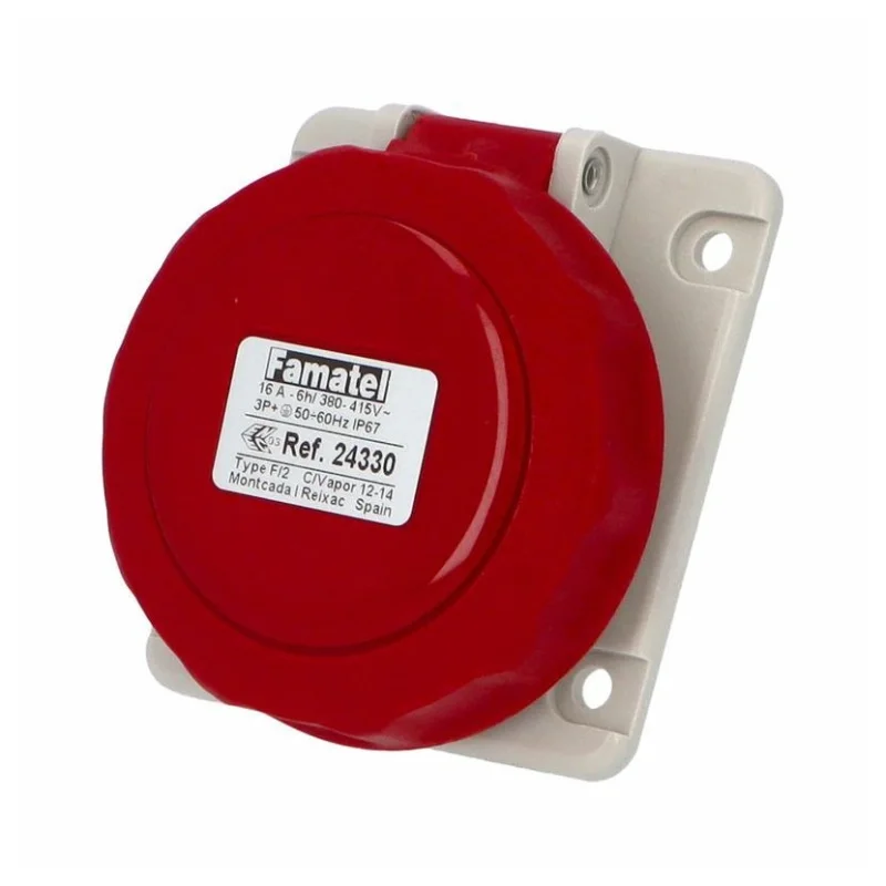 Famatel Socket panel mounting angled 3P+E 16A 400V IP67 - Famatel SpeedPRO FR24330