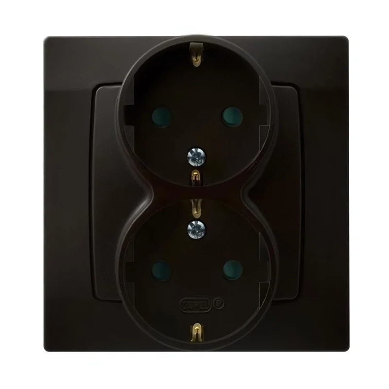 OSPEL Schuko socket double 16A children's protection with frame Chocolate - OSPEL Karo GP-2SSP/40