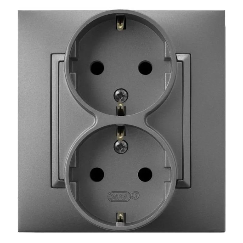 Schuko socket double 2P+E Grey matt - OSPEL Aria GP-2US/70