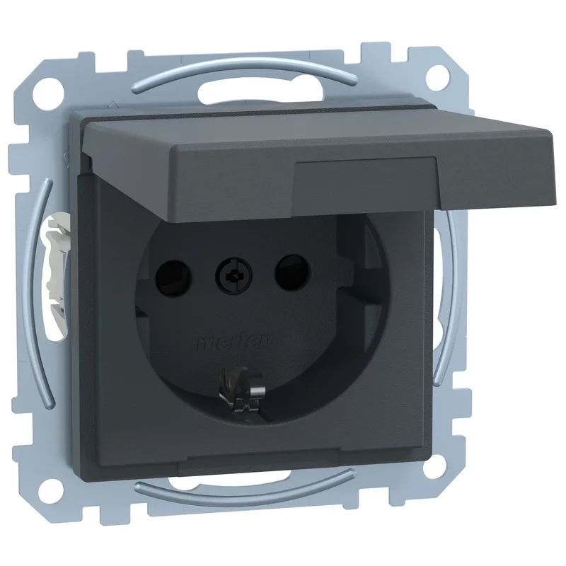 Schneider Electric Schuko socket mechanism 16A with face plate IP44 Anthracite System M - Schneider Electric Merten System M MEG2314-0414