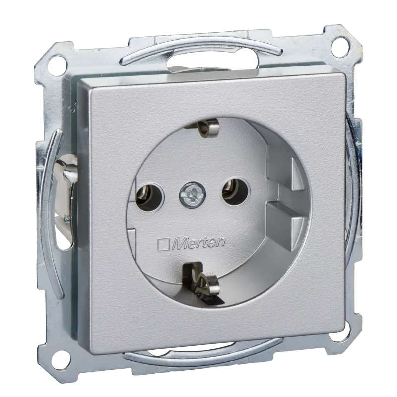 Schuko socket with cover 16A circuit breaker. terminals Aluminium System M - SCHNEIDER ELECTRIC Merten System M MTN2301-0460