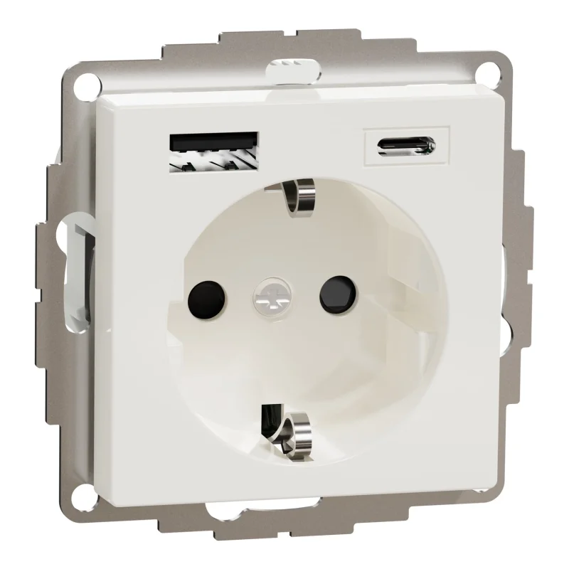 Контакт Шуко + USB зарядно тип A+C 3A TPb Полярно бяло гланц System M - SCHNEIDER ELECTRIC Merten System M MTN2367-0319