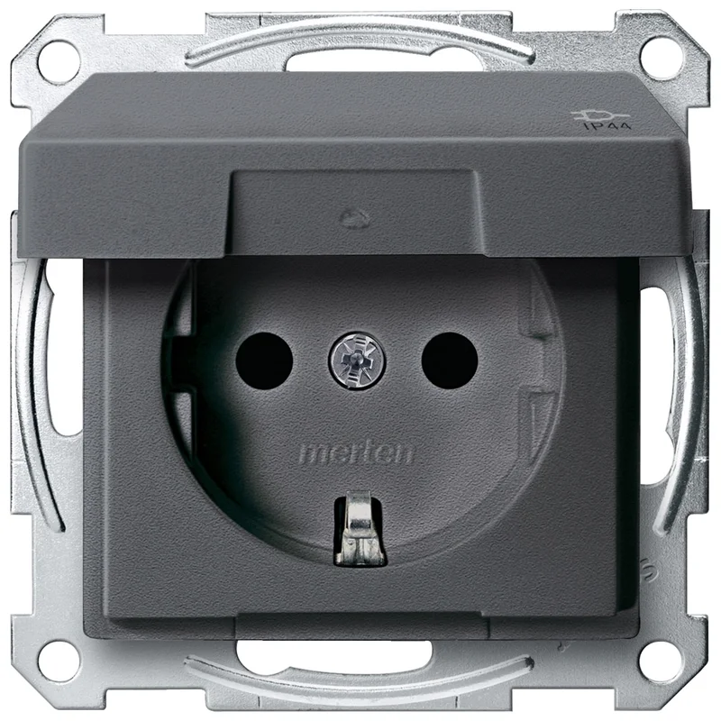 Schuko socket mechanism 16A with face plate IP44 Anthracite System M - Schneider Electric Merten System M MTN2414-0414