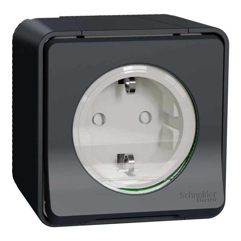 Schneider Electric Контакт Шуко 2P+E 16А моноблок с детска защита и автоматични клеми ОМ IP55 Антрацит - SCHNEIDER ELECTRIC Mureva Styl MUR36034