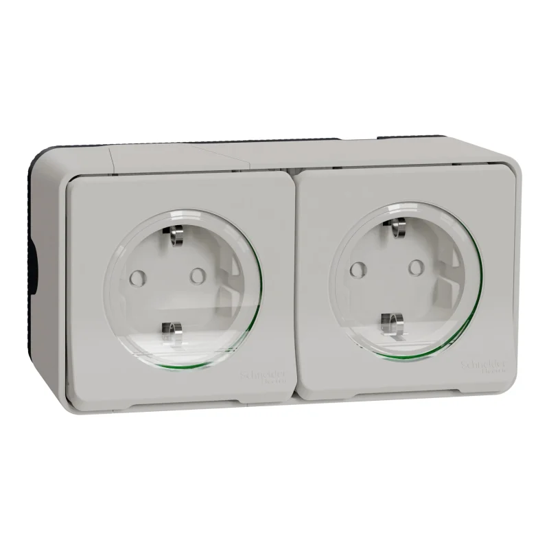 Schneider Electric Двоен контакт Шуко 2x 2P+E 16А моноблок с детска защита и автоматични клеми ОМ IP55 Бял - SCHNEIDER ELECTRIC Mureva Styl MUR39035
