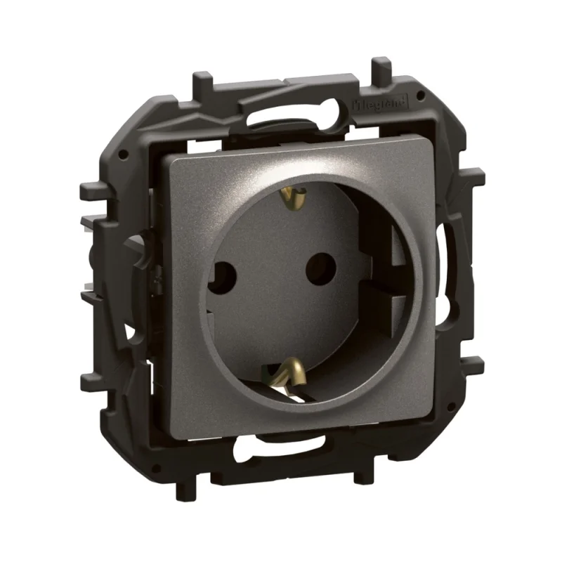 Schuko socket 2P+E 16A with screw terminals Grey - Legrand Niloe New NP3121MG