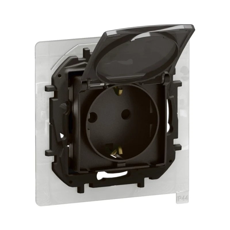 Legrand Schuko socket 2P+E 16A with cover IP44 children's protection and automatic terminals Black - Legrand Niloe New NP3128BK