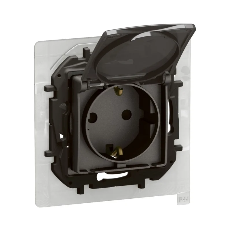 Legrand Schuko socket 2P+E 16A with cover IP44 children's protection and automatic terminals Grey - Legrand Niloe New NP3128MG