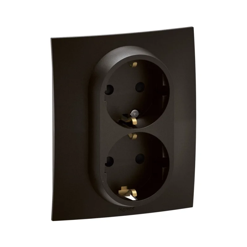 Legrand Контакт Шуко двоен 2x 2P+E 16A с детска защита и автоматични клеми с рамка Черен - Legrand Niloe New NP3130BK