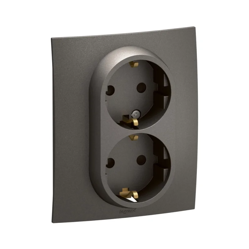 Legrand Контакт Шуко двоен 2x 2P+E 16A с детска защита и автоматични клеми с рамка Сив - Legrand Niloe New NP3130MG