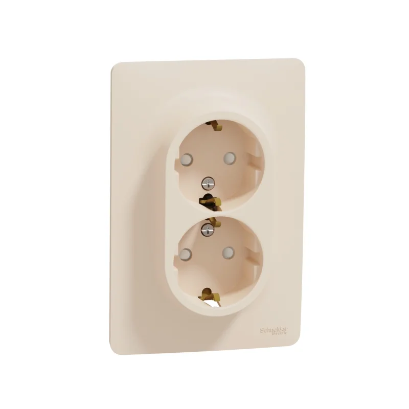 Schneider Electric Double socket, Schuko, 2P+E, 16A, ivory - SCHNEIDER ELECTRIC New Unica NU206744