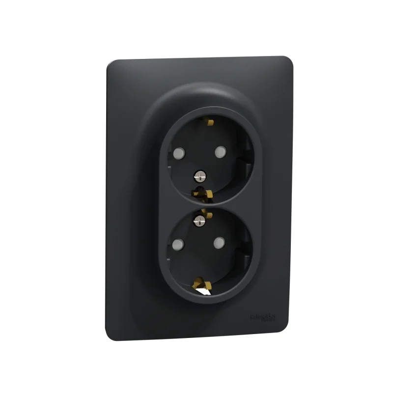 Schneider Electric Двоен контакт, шуко, 2P+E, 16A, антрацит - SCHNEIDER ELECTRIC New Unica NU206754