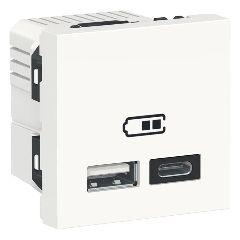 Double USB charging type A+C, 2400mA, 5V, 2M, white - SCHNEIDER ELECTRIC New Unica NU301818