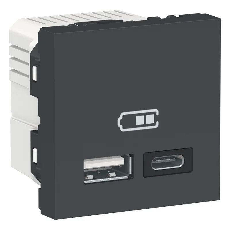 Schneider Electric Двойно USB зарядно тип A+C, 2400mA, 5V, 2M, антрацит - SCHNEIDER ELECTRIC New Unica NU301854