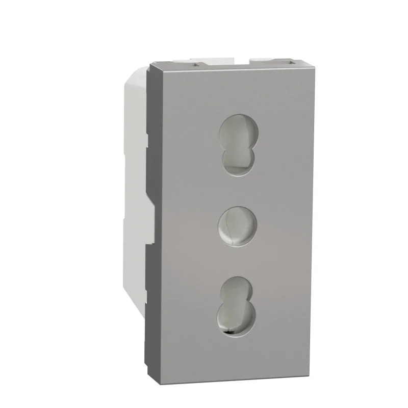 Schneider Electric Контакт италиански стандарт с детска защита 2P+E, 16A, 1M, алуминий - SCHNEIDER ELECTRIC New Unica NU302330