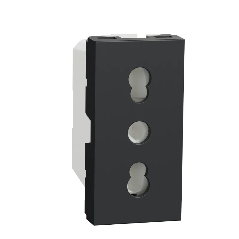 Контакт италиански стандарт с детска защита 2P+E, 16A, 1M, антрацит - SCHNEIDER ELECTRIC New Unica NU302354