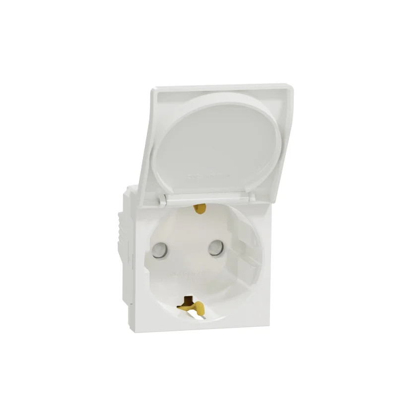 Schuko socket with children's protection and cover 2P+E, 16A, 2M, white - SCHNEIDER ELECTRIC New Unica NU303718TA