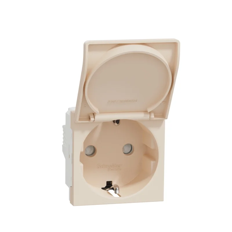 Schneider Electric Schuko socket with children's protection+ cover 2P+E, 16A, 2M, ivory - SCHNEIDER ELECTRIC New Unica NU303744TA
