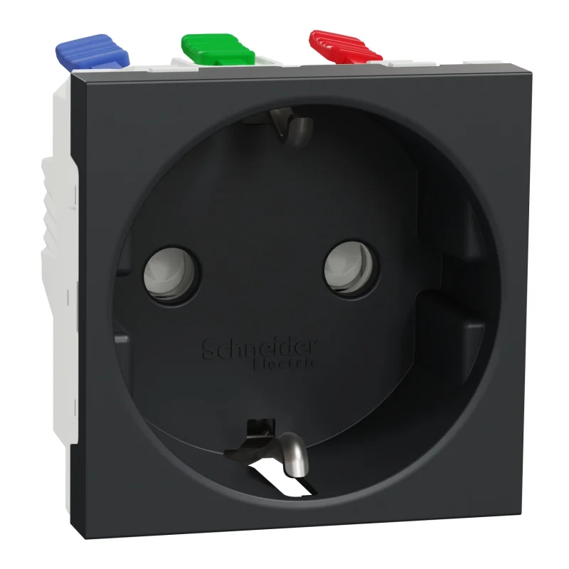 Schuko socket with children's protection, auto. terminals 2P+E, 16A, 2M, Anthracite - Schneider Electric Unica NEW NU305754