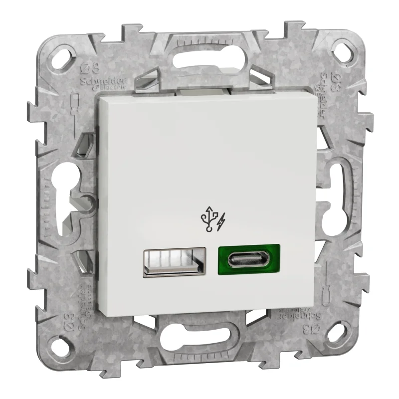Двойно USB зарядно тип A+C, quick charge 45W, 2M, Бял - Schneider Electric Unica NEW NU501318