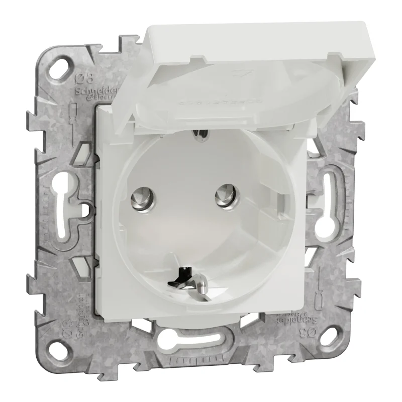 Schneider Electric Контакт шуко IP44 с детска защита, 2P+E, 16A, 2M, бял - SCHNEIDER ELECTRIC New Unica NU508218