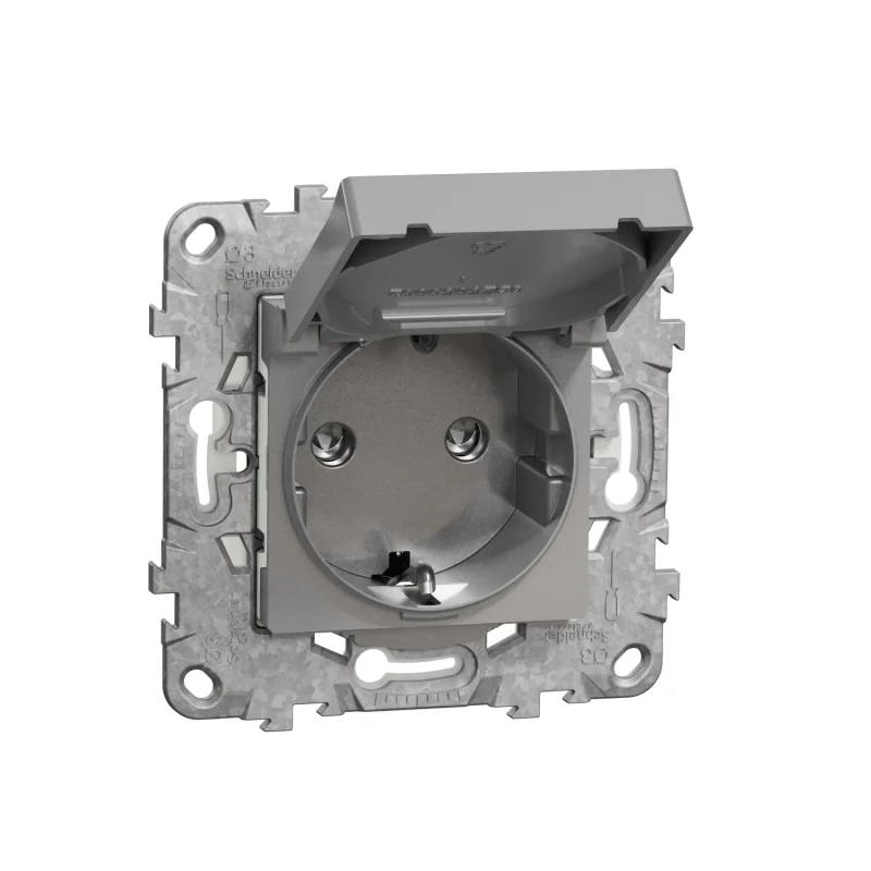Schneider Electric Контакт шуко IP44 с детска защита, 2P+E, 16A, 2M, алуминий - SCHNEIDER ELECTRIC New Unica NU508230