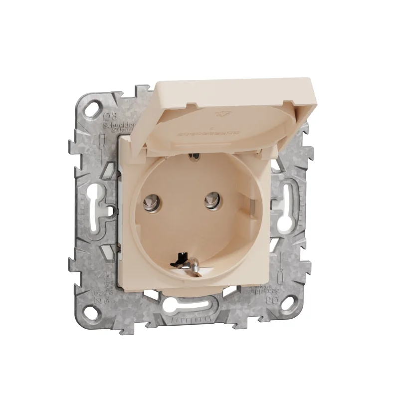 Контакт шуко IP44 с детска защита, 2P+E, 16A, 2M, сл. кост - SCHNEIDER ELECTRIC New Unica NU508244