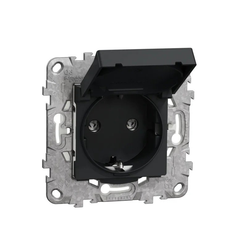 Schuko socket IP44 with children's protection, 2P+E, 16A, 2M, anthracite - SCHNEIDER ELECTRIC New Unica NU508254