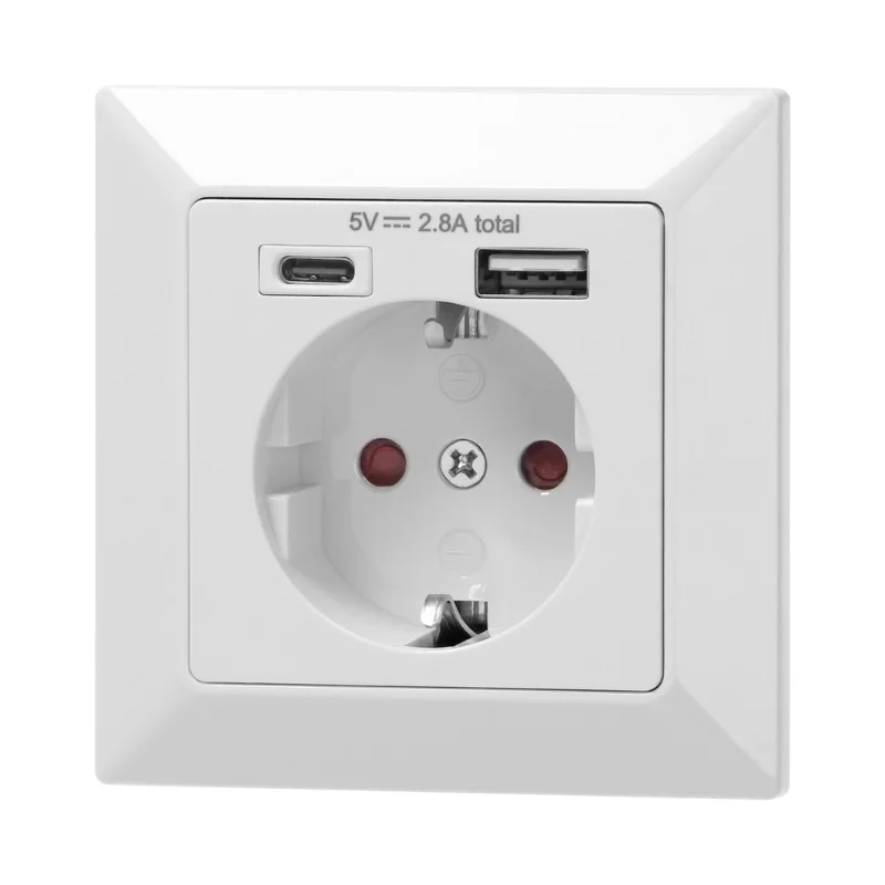 ORNO Контакт Шуко 2P+E 16A и 2x USB тип A+C 2.8A 14W Бял - Orno OR-AE-13232(GS)