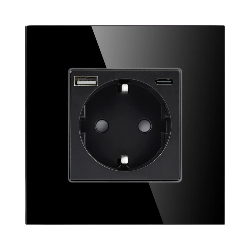 Контакт ШУКО 2P+E 16A + USB тип A+C 3A 15W скрит монтаж Черен - ORNO OR-AE-13308(GS)/B